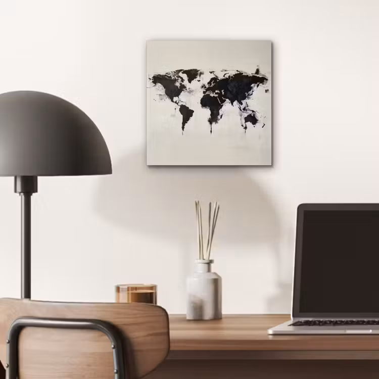 Wereldkaart - Textuur - Verf aluminium wit klein -sfeer5