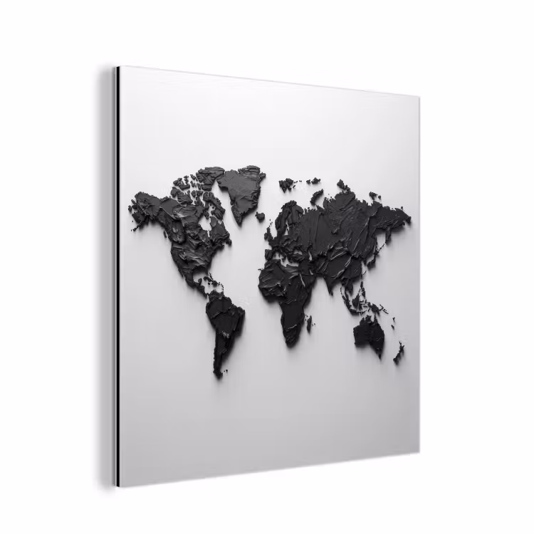 Wereldkaart - Structuur - Zwart aluminium wit klein -3d