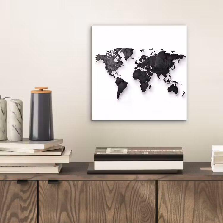Wereldkaart - Diepte - Zwart aluminium wit klein -sfeer1