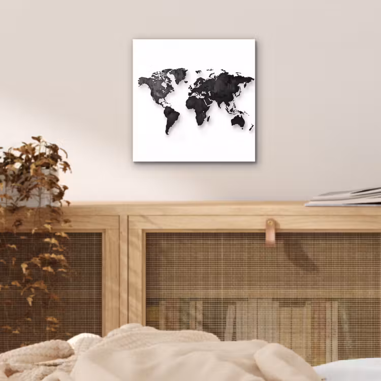 Wereldkaart - Diepte - Zwart aluminium wit klein -sfeer3