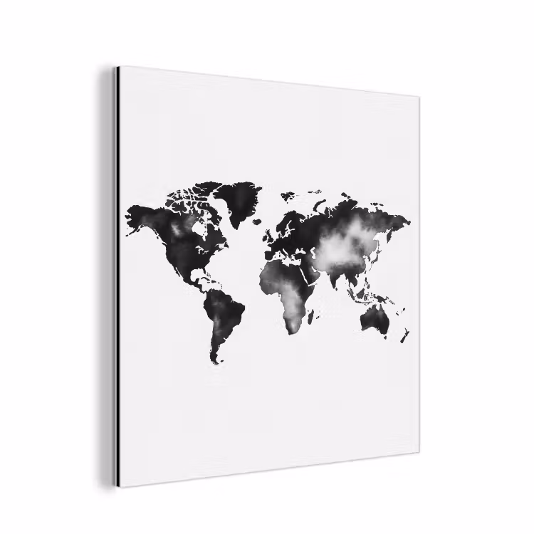 Wereldkaart - Inkt - Zwart aluminium wit klein -3d