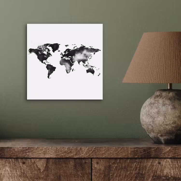 Wereldkaart - Inkt - Zwart aluminium wit klein -sfeer2