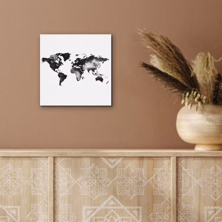 Wereldkaart - Inkt - Zwart aluminium wit klein -sfeer4