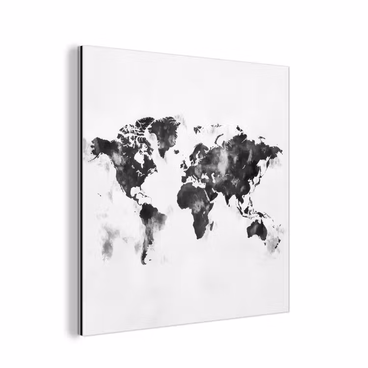 Wereldkaart - Inkt - Zwart aluminium wit klein -3d