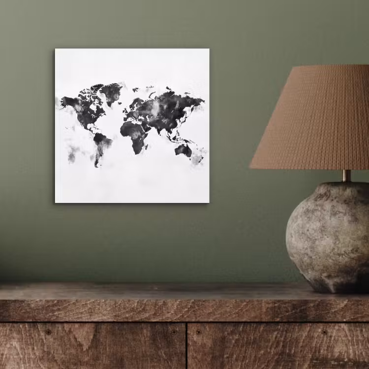 Wereldkaart - Inkt - Zwart aluminium wit klein -sfeer2