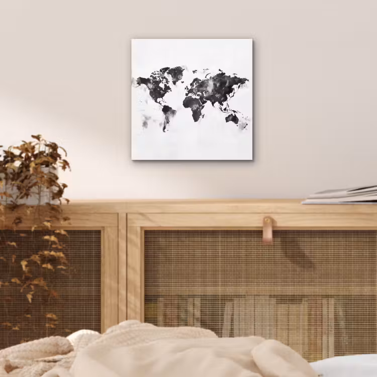 Wereldkaart - Inkt - Zwart aluminium wit klein -sfeer3
