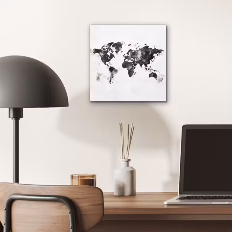 Wereldkaart - Inkt - Zwart aluminium wit klein -sfeer5