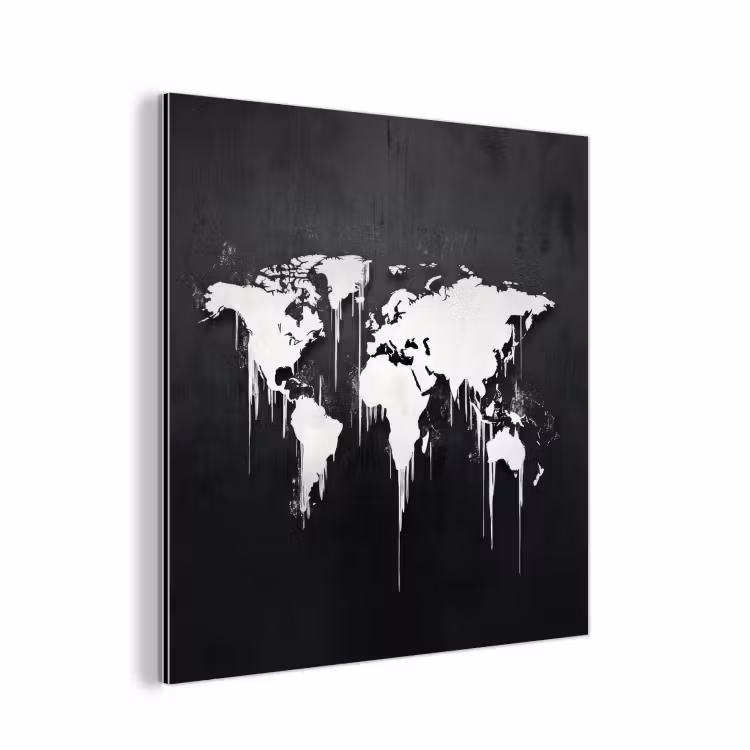 Wereldkaart - Inkt - Wit aluminium wit klein -3d