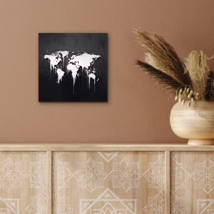 Wereldkaart - Inkt - Wit aluminium wit klein -sfeer4
