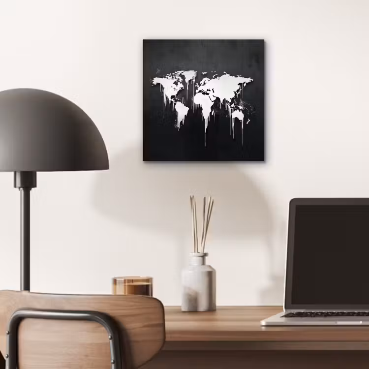 Wereldkaart - Inkt - Wit aluminium wit klein -sfeer5