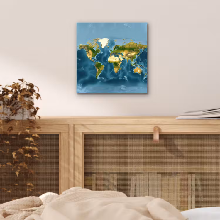 Wereldkaart - Topografisch reliëf aluminium wit klein -sfeer3