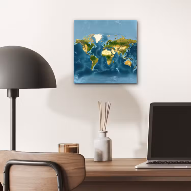 Wereldkaart - Topografisch reliëf aluminium wit klein -sfeer5