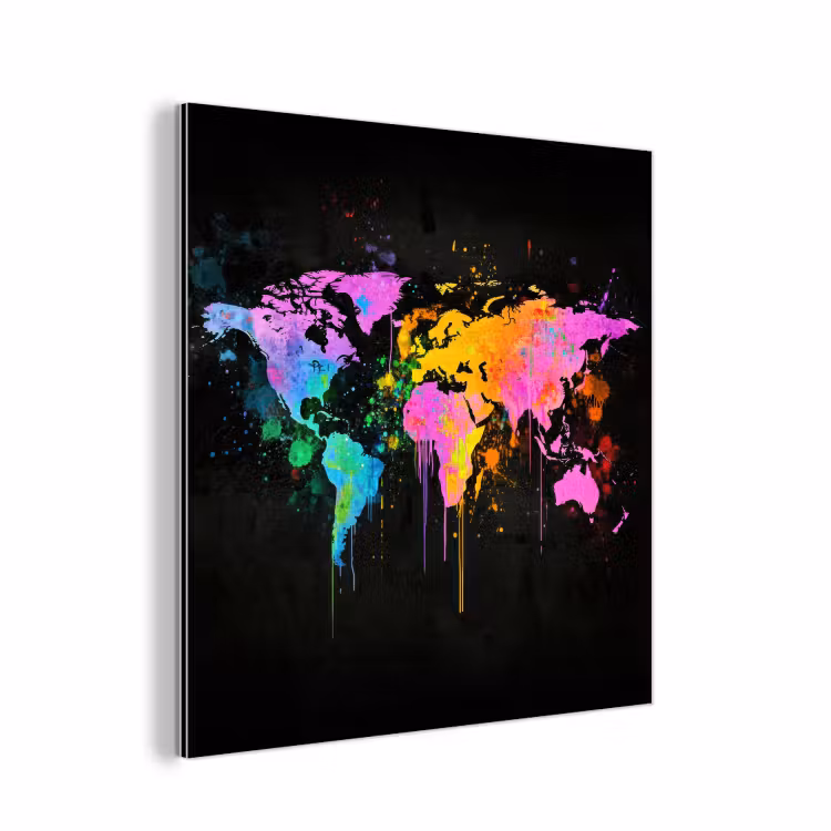 Wereldkaart - Druppen - Abstract - Roze aluminium wit klein -3d