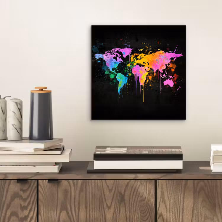 Wereldkaart - Druppen - Abstract - Roze aluminium wit klein -sfeer1