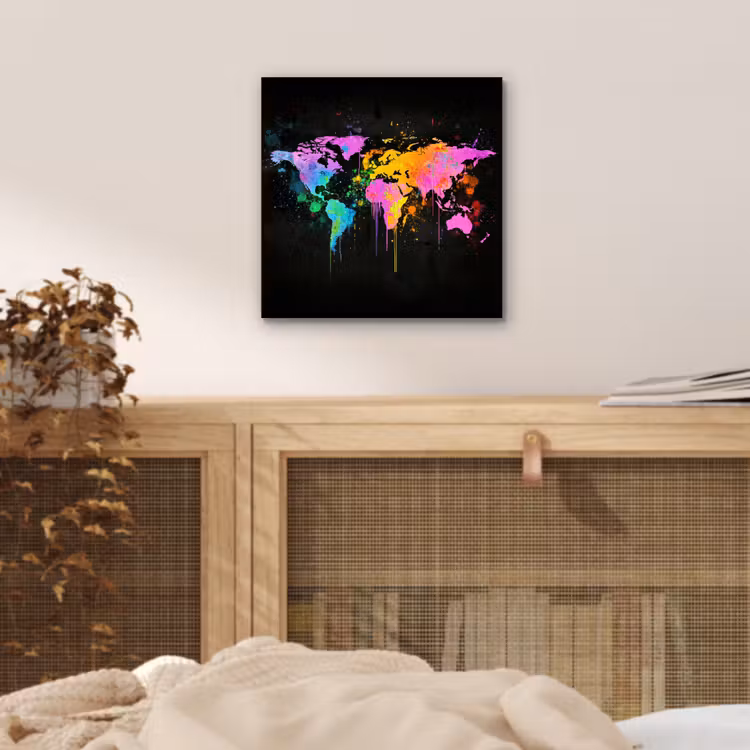 Wereldkaart - Druppen - Abstract - Roze aluminium wit klein -sfeer3