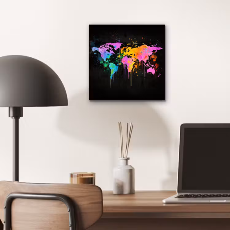 Wereldkaart - Druppen - Abstract - Roze aluminium wit klein -sfeer5