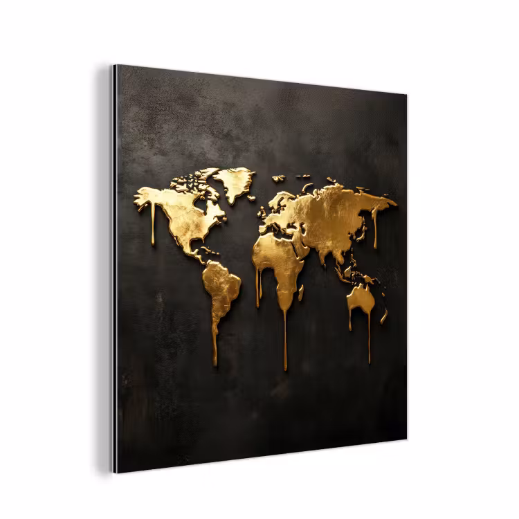 Wereldkaart - Druipende randen - Zwart aluminium wit klein -3d