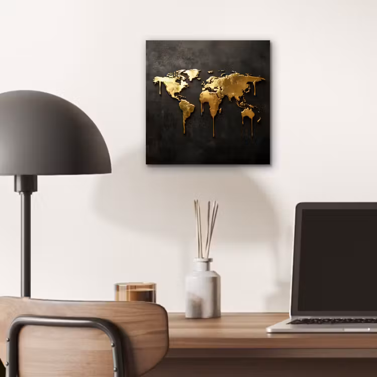 Wereldkaart - Druipende randen - Zwart aluminium wit klein -sfeer5