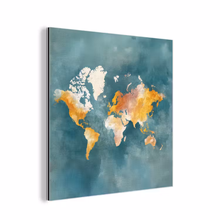 Wereldkaart - Verweerd - Blauw aluminium wit klein -3d