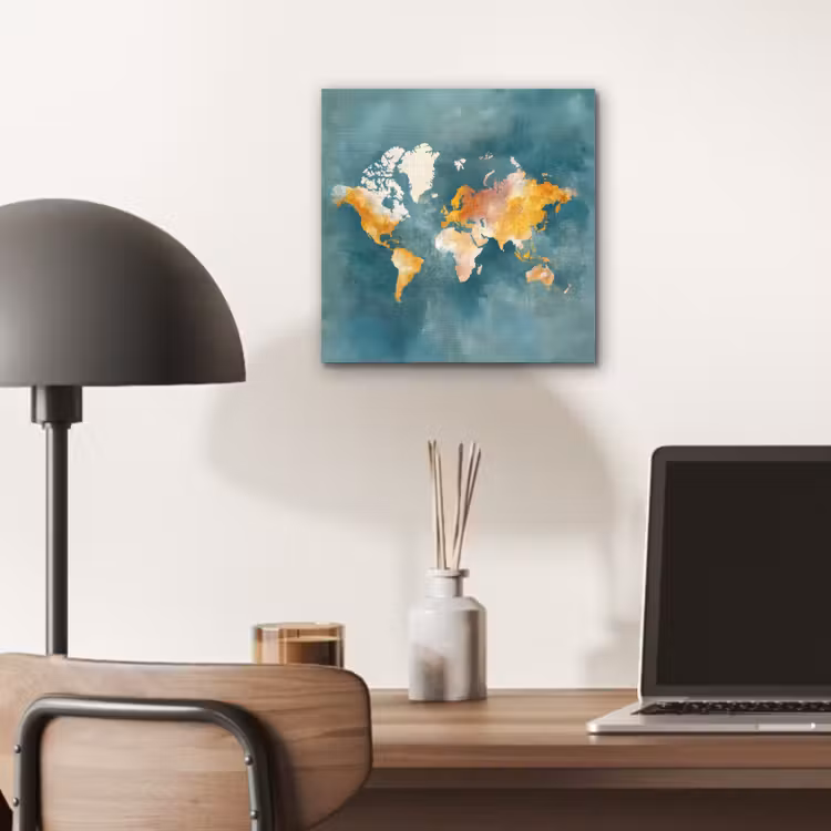 Wereldkaart - Verweerd - Blauw aluminium wit klein -sfeer5