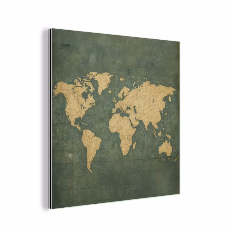 Wereldkaart - Verweerde uitstraling - Subtiel aluminium wit klein -3d