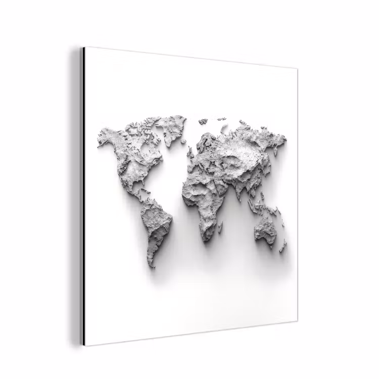 Wereldkaart - Wit - Betonstructuur aluminium wit klein -3d