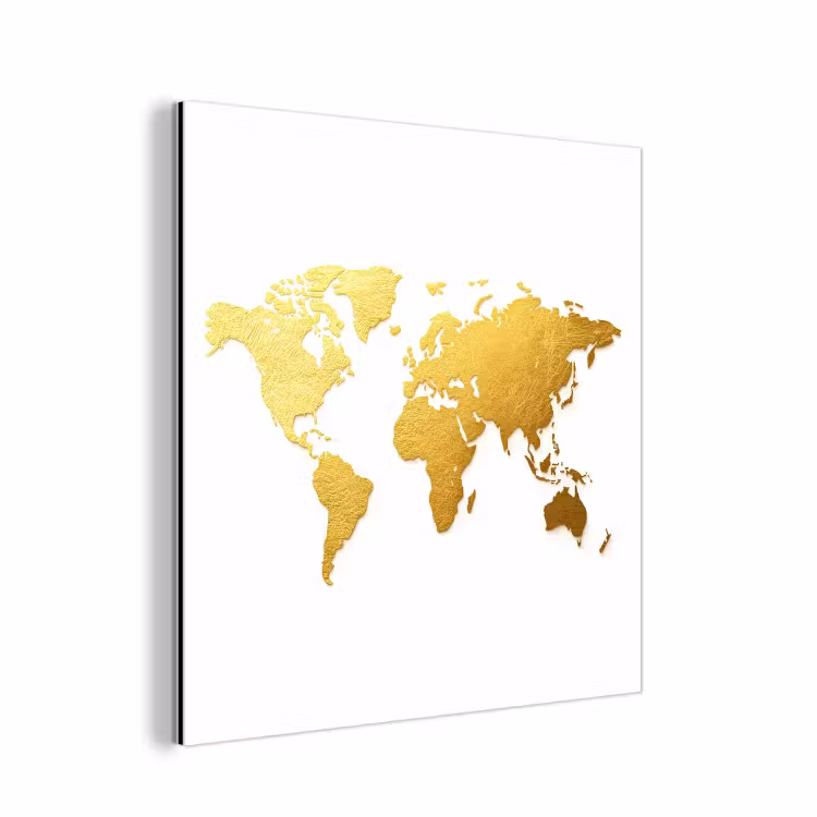 Wereldkaart - Wit - Leerachtig textuur aluminium wit klein -3d