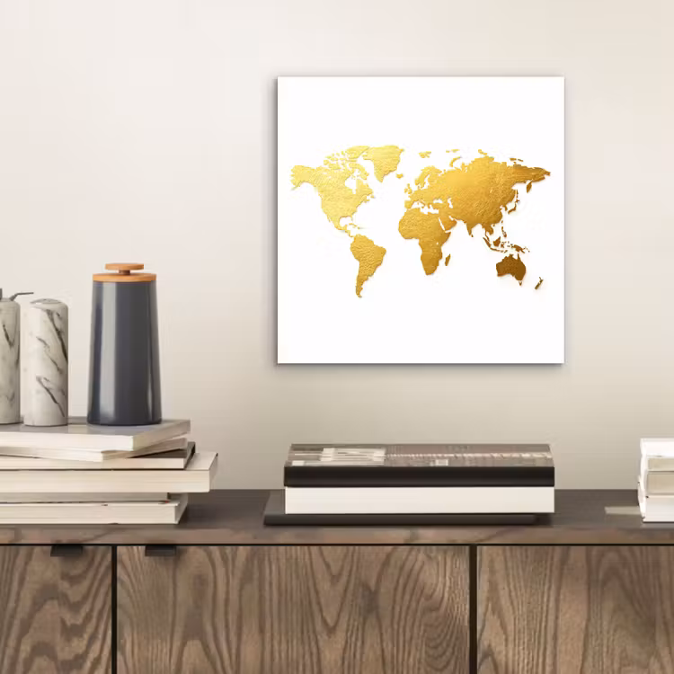 Wereldkaart - Wit - Leerachtig textuur aluminium wit klein -sfeer1