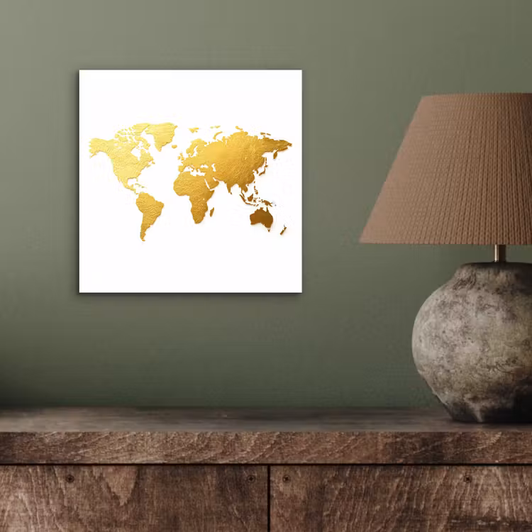 Wereldkaart - Wit - Leerachtig textuur aluminium wit klein -sfeer2