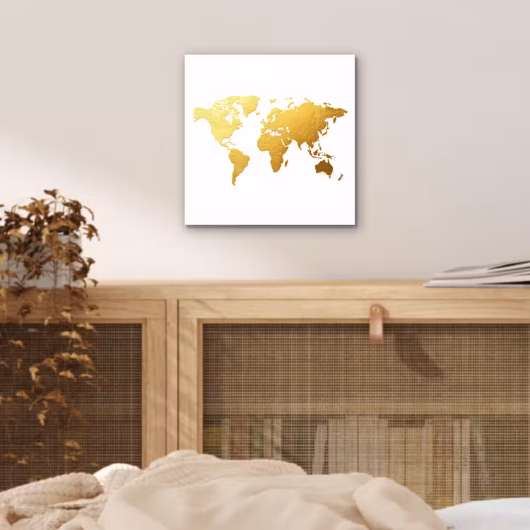 Wereldkaart - Wit - Leerachtig textuur aluminium wit klein -sfeer3