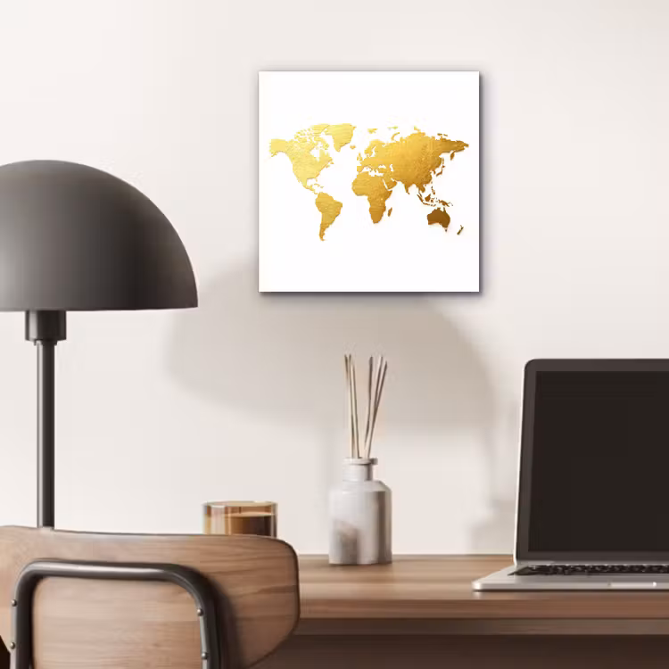 Wereldkaart - Wit - Leerachtig textuur aluminium wit klein -sfeer5