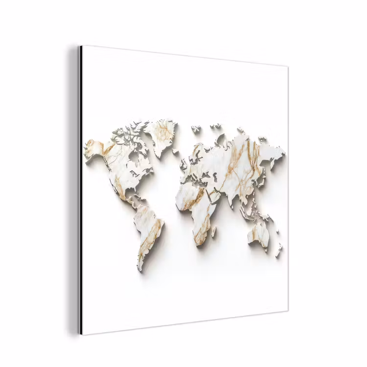 Wereldkaart - Wit Marmer - Luxueus aluminium wit klein -3d