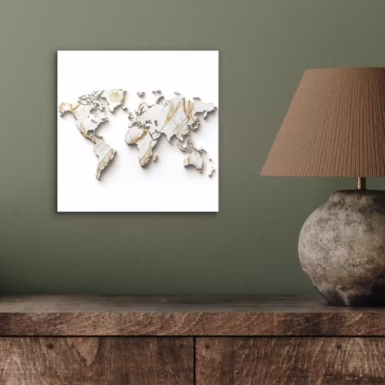 Wereldkaart - Wit Marmer - Luxueus aluminium wit klein -sfeer2
