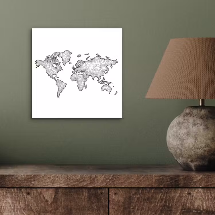 Wereldkaart - Golven - Lijnen aluminium wit klein -sfeer2