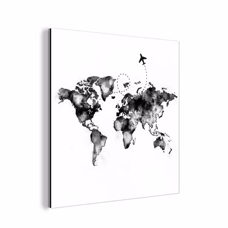 Wereldkaart - Wereldreis - Inkt aluminium wit klein -3d