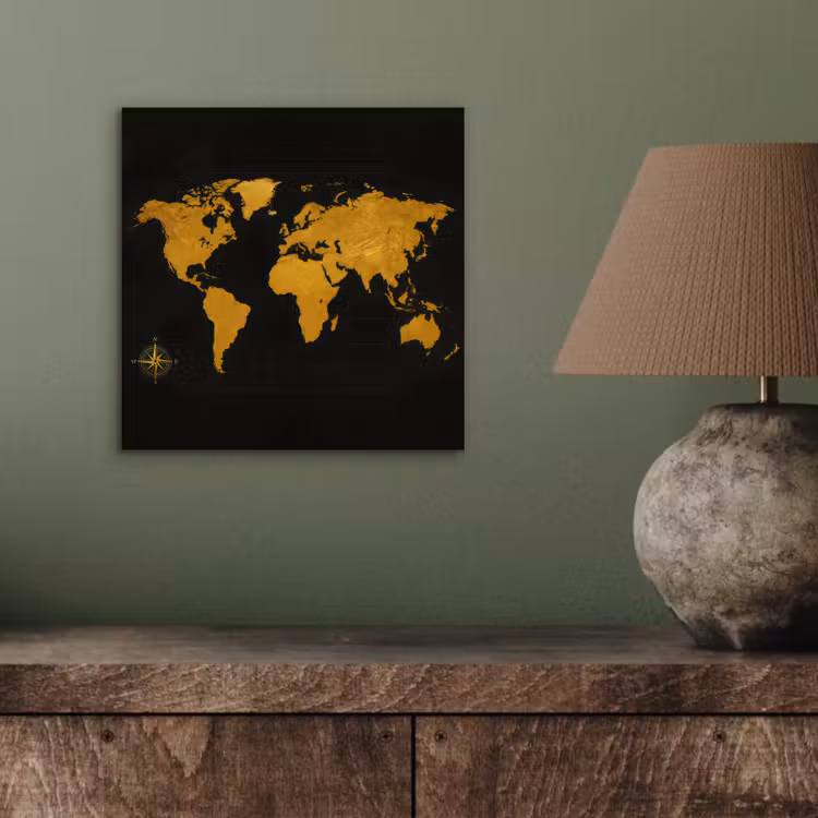 Wereldkaart - Windroos - Raster - Klassiek aluminium wit klein -sfeer2