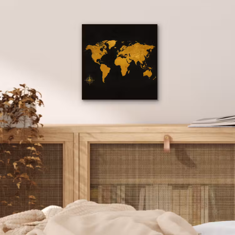 Wereldkaart - Windroos - Raster - Klassiek aluminium wit klein -sfeer3
