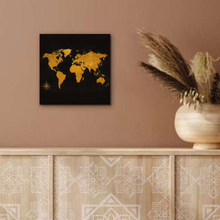Wereldkaart - Windroos - Raster - Klassiek aluminium wit klein -sfeer4