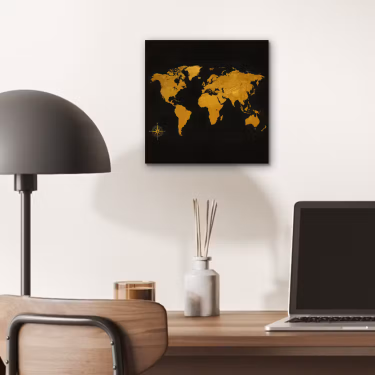 Wereldkaart - Windroos - Raster - Klassiek aluminium wit klein -sfeer5