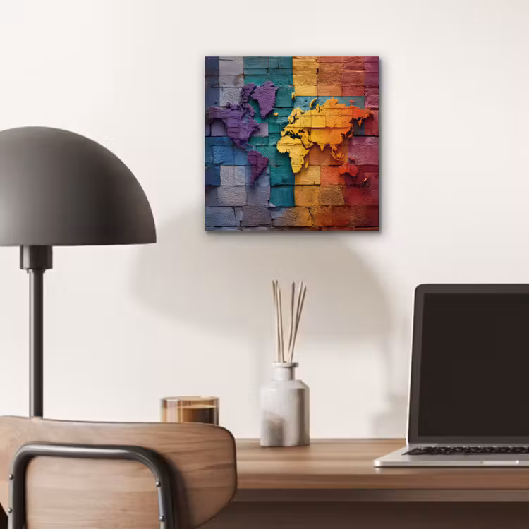 Wereldkaart - Bakstenen - Regenboog aluminium wit klein -sfeer5