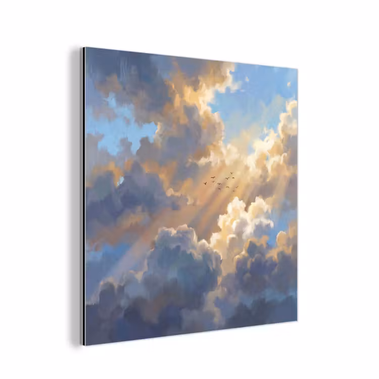 Wolken - Zonnestralen - Natuur - Abstract - Blauw aluminium wit klein -3d