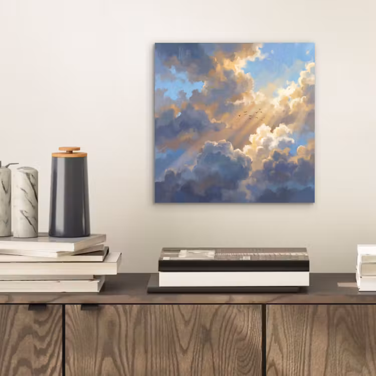 Wolken - Zonnestralen - Natuur - Abstract - Blauw aluminium wit klein -sfeer1