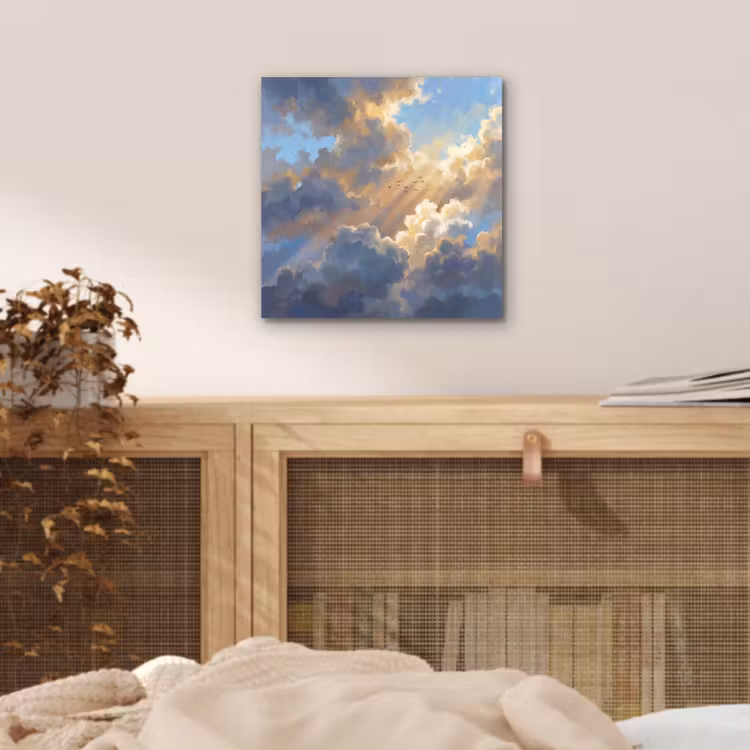 Wolken - Zonnestralen - Natuur - Abstract - Blauw aluminium wit klein -sfeer3