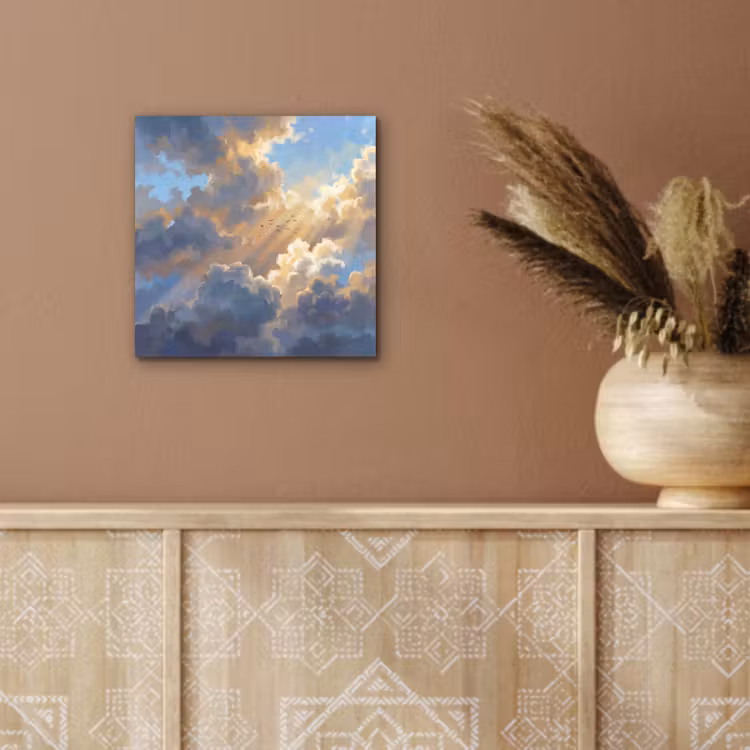 Wolken - Zonnestralen - Natuur - Abstract - Blauw aluminium wit klein -sfeer4