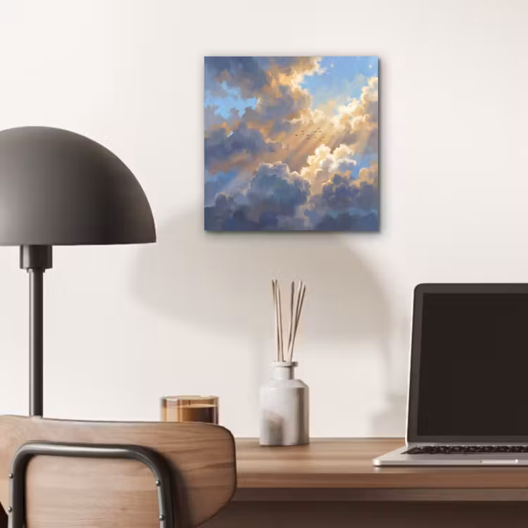 Wolken - Zonnestralen - Natuur - Abstract - Blauw aluminium wit klein -sfeer5