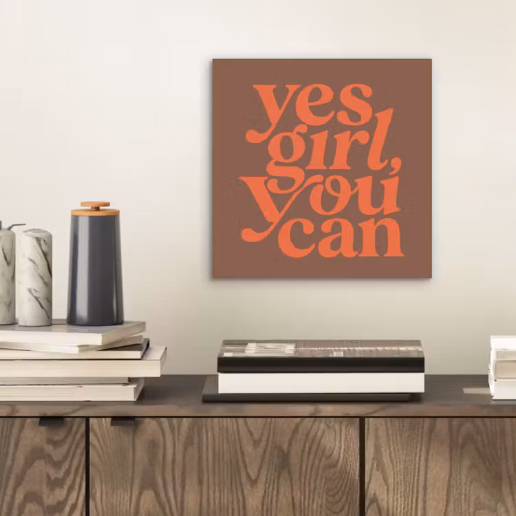 Yes girl you can - Oranje - Bruin aluminium wit klein -sfeer1