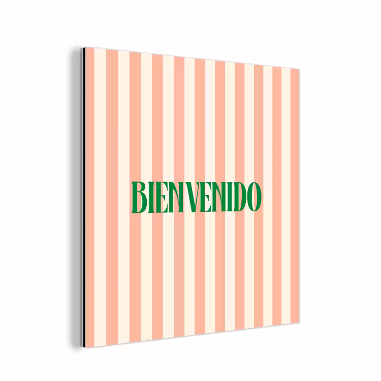 Zachtroze - Groen- Strepen - Bienvenido aluminium wit klein -3d