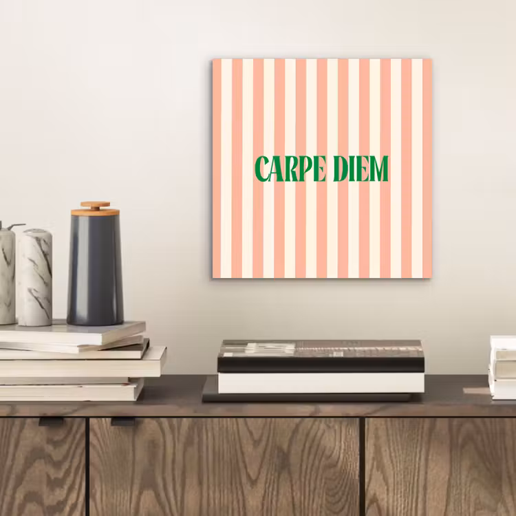 Zachtroze - Groen - Strepen - Carpe Diem aluminium wit klein -sfeer1