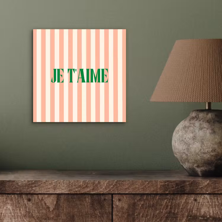 Zachtroze - Groen - Strepen - Je t'aime aluminium wit klein -sfeer2