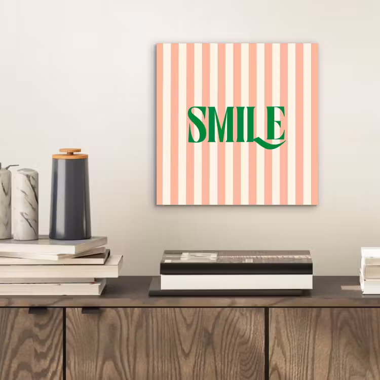 Zachtroze - Groen - Strepen - Smile aluminium wit klein -sfeer1